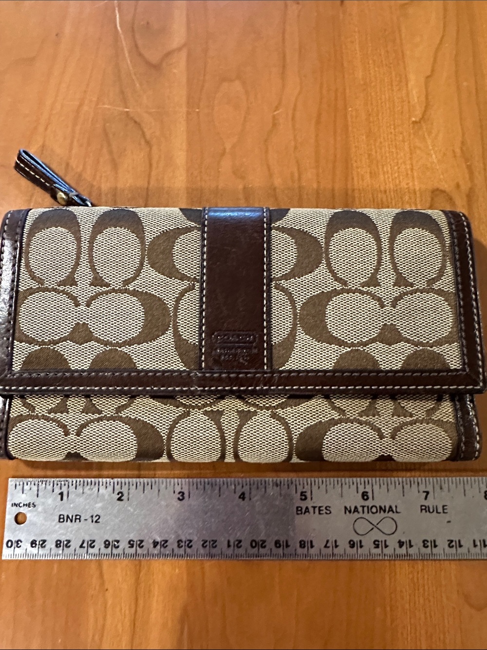 Coach Khaki and Brown Signature Continental Wallet